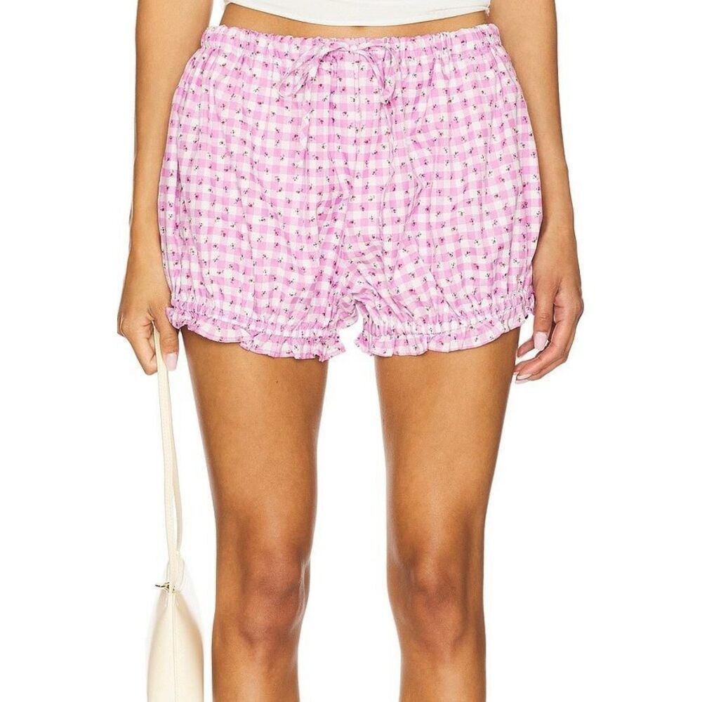 Majorelle Pink White Gingham Check Floral Poplin Kailey Bloomer Short Size Small